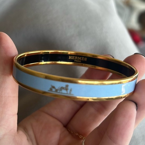 Authentic Hermes calèche Narrow Enamel Bracelet in blue and gold - Picture 3 of 3